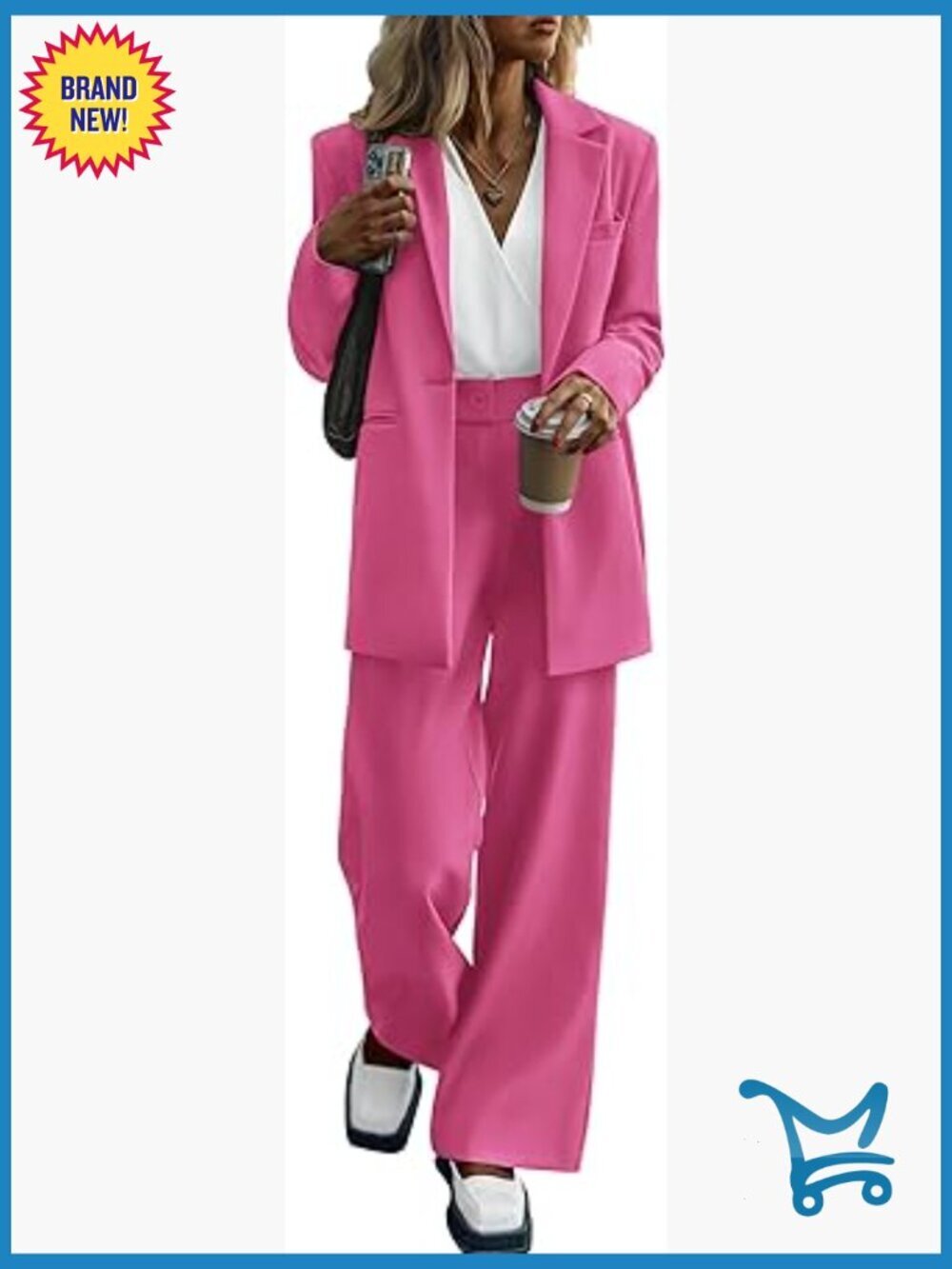 Women's 2 Piece Pantsuit Set - Oversized Blazer & Wide Leg Pants Business Casual